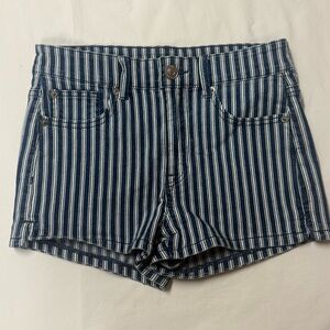 American Eagle Striped Navy Blue Women's Denim Shorts